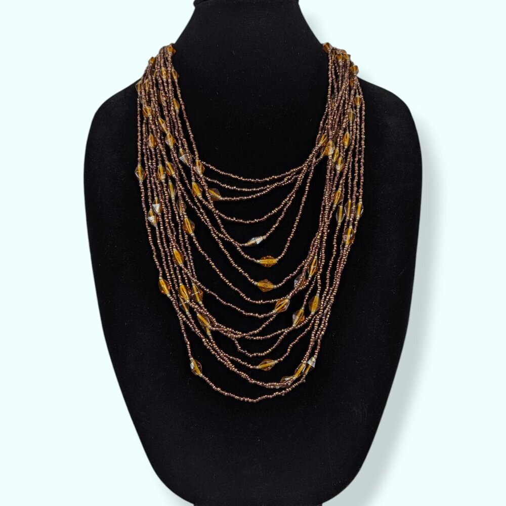 V. 16-Strand Glass Bib Statement Necklace